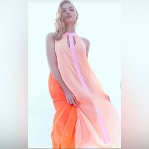 NEW Anthropologie Vibrant Beachy Boho Airy Chiffon Maxi Dress XS Oversized Fit